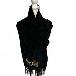 Ladies New Orleans Saints Bedazzled Chenille Scarf With Fringe Size 11 x 60 GUC